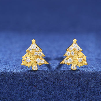 Boucles d'oreilles puces en forme de sapin de Noël en moissanite et argent sterling