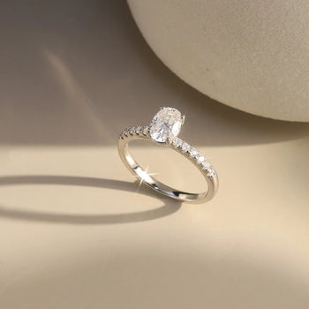 MOISSANITE CLASSIC OVAL PAVÉ RING IN STERLING SILVER