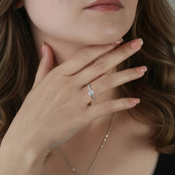 MOISSANITE CLASSIC OVAL PAVÉ RING IN STERLING SILVER
