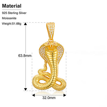 COLLIER PENDENTIF COBRA EN MOISSANITE ET ARGENT MASSIF