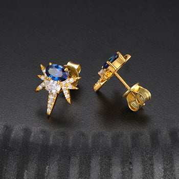 OVALER BEE-STING-OHRSTÖSSEL MIT MOISSANIT-FARBIGEN CZ-STIFTEN AUS STERLINGSILBER {STIL 2}