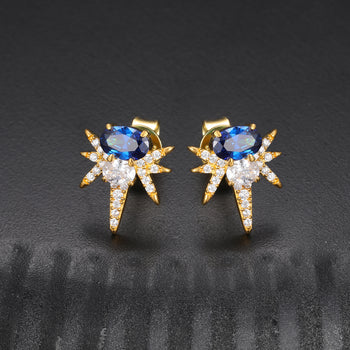 OVALER BEE-STING-OHRSTÖSSEL MIT MOISSANIT-FARBIGEN CZ-STIFTEN AUS STERLINGSILBER {STIL 2}