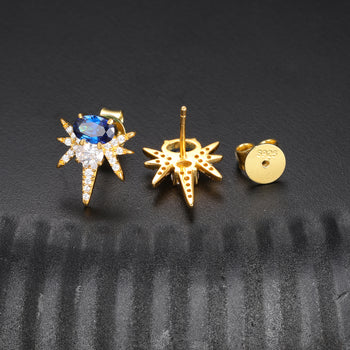 OVALER BEE-STING-OHRSTÖSSEL MIT MOISSANIT-FARBIGEN CZ-STIFTEN AUS STERLINGSILBER {STIL 2}