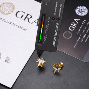 OVALER BEE-STING-OHRSTÖSSEL MIT MOISSANIT-FARBIGEN CZ-STIFTEN AUS STERLINGSILBER {STIL 2}