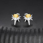 MOISSANITE COLORED CZ OVAL BEE-STING STUD EARRINGS IN STERLING SILVER {STYLE 2}