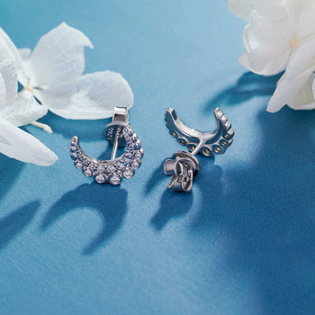 MOISSANITE CRESCENT MOON EARRINGS IN STERLING SILVER