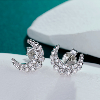 MOISSANITE CRESCENT MOON EARRINGS IN STERLING SILVER