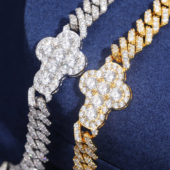 Kubanisches Armband mit Moissanit-Kreuz aus Sterlingsilber