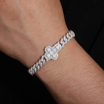 Kubanisches Armband mit Moissanit-Kreuz aus Sterlingsilber