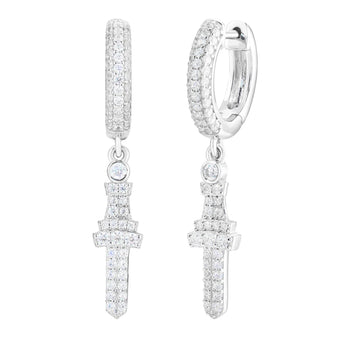 MOISSANITE CROSS DROP HOOP EARRINGS IN STERLING SILVER