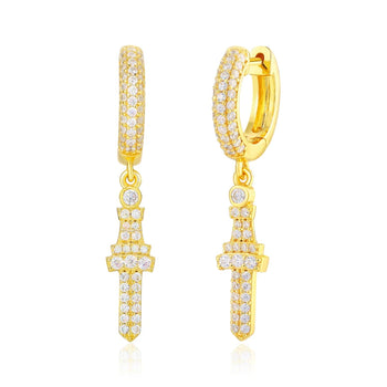 MOISSANITE CROSS DROP HOOP EARRINGS IN STERLING SILVER