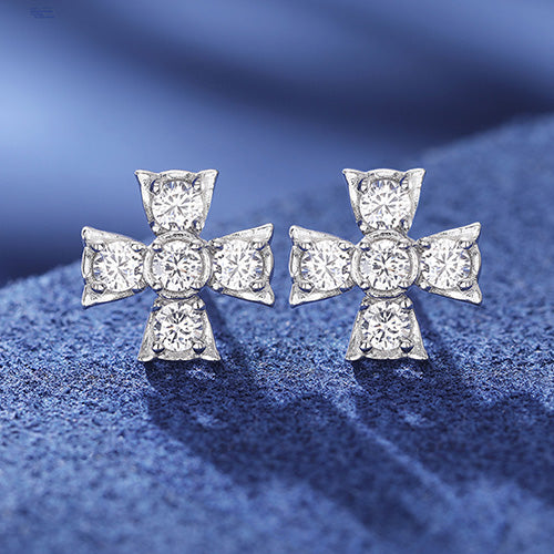 MOISSANITE CROSS STUD EARRINGS IN STERLING SILVER