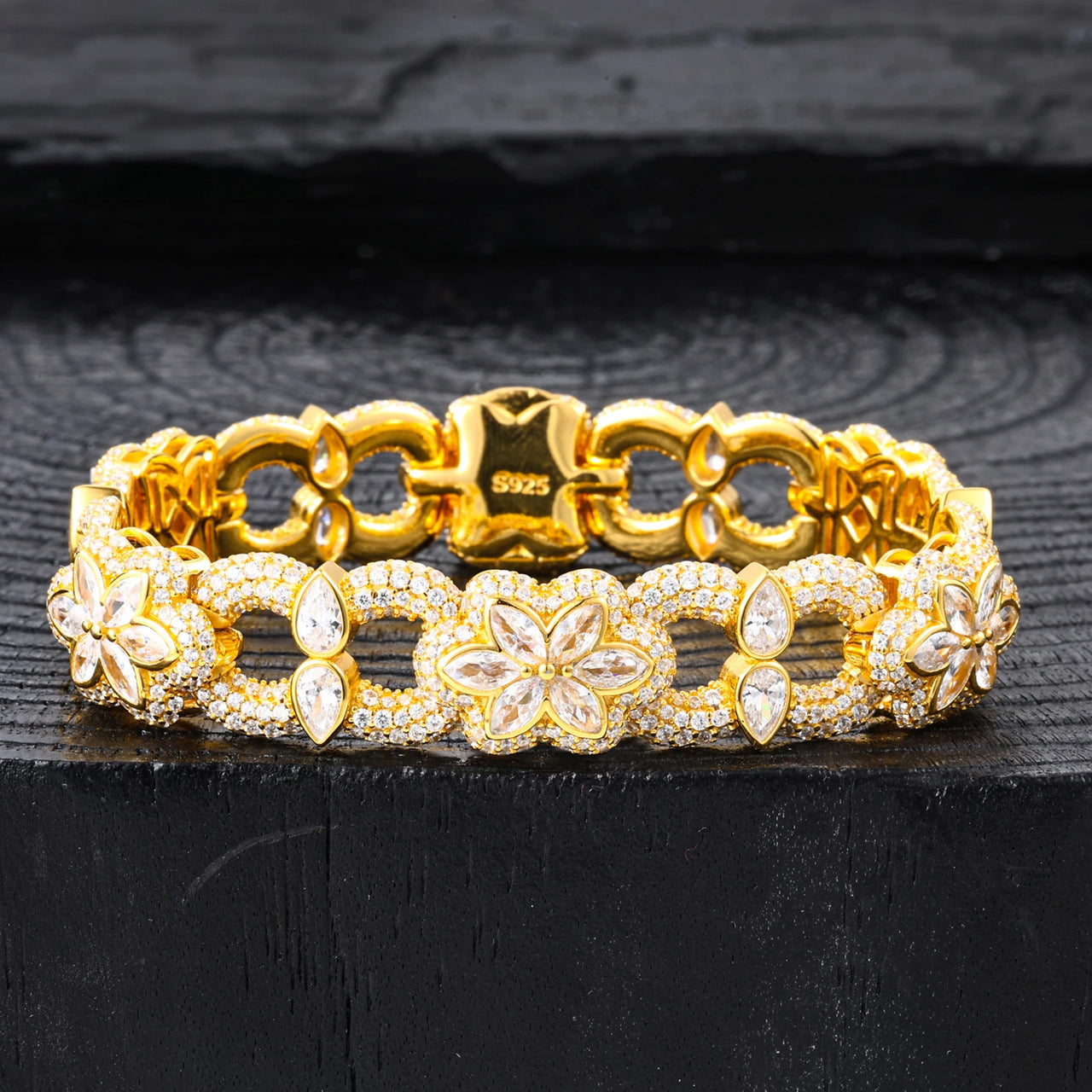 MOISSANITE DIAMOND 12MM FLORAL CUBAN BRACELET IN STERLING SILVER