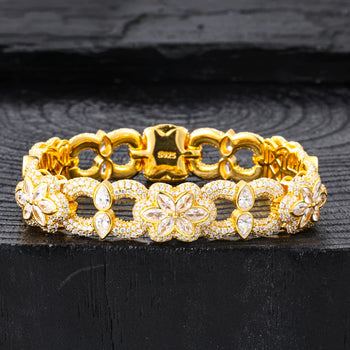 MOISSANITE DIAMOND 12MM FLORAL CUBAN BRACELET IN STERLING SILVER