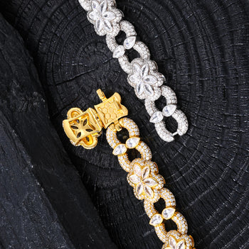 MOISSANITE DIAMOND 12MM FLORAL CUBAN BRACELET IN STERLING SILVER