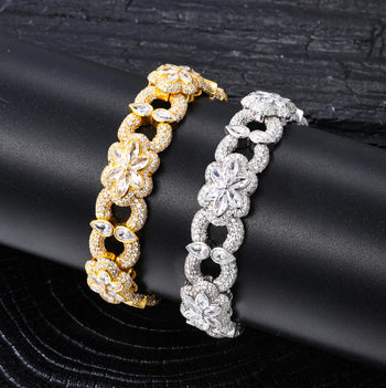 MOISSANITE DIAMOND 12MM FLORAL CUBAN BRACELET IN STERLING SILVER