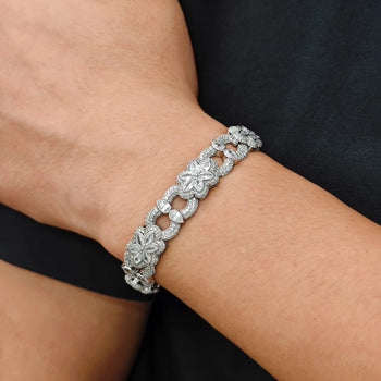 MOISSANITE DIAMOND 12MM FLORAL CUBAN BRACELET IN STERLING SILVER