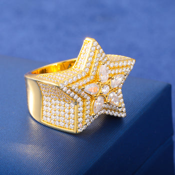 MOISSANITE DIAMOND 5 LAYER ICED OUT STAR RING