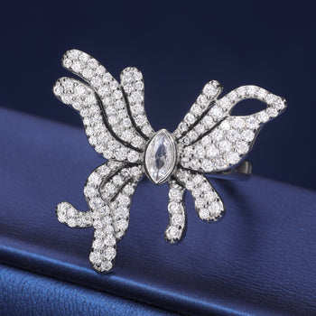 Bague papillon ajustable en argent sterling et diamant moissanite