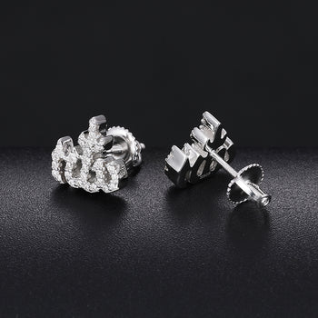 MOISSANITE DIAMOND ALLAH STUD EARRINGS IN STERLING SILVER - IVORY & EBONY