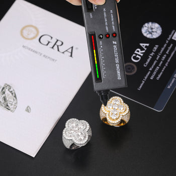 MOISSANITE DIAMOND AND BLUE CZ ICED OUT CROSS RING IN STERLING SILVER - IVORY & EBONY