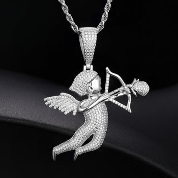 Pendentif flèche rose Cupidon en moissanite et argent sterling {STYLE 2}