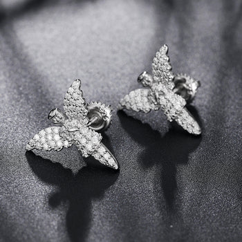 MOISSANITE DIAMOND ANGEL STUD EARRINGS IN STERLING SILVER - IVORY & EBONY
