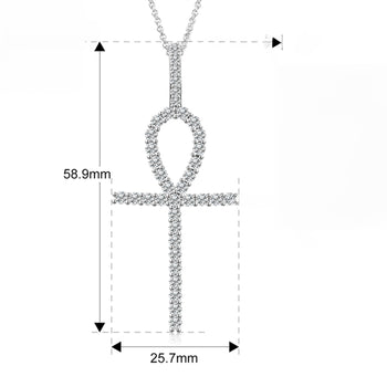 Collier pendentif croix Ankh en moissanite et diamants, en argent sterling