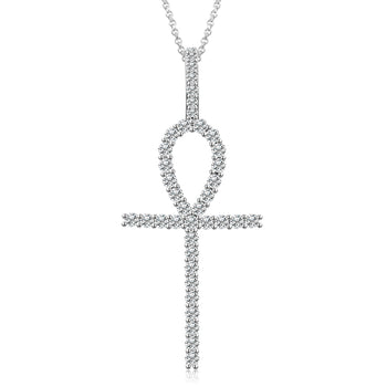 Collier pendentif croix Ankh en moissanite et diamants, en argent sterling