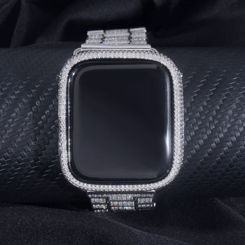 MOISSANITE DIAMOND APPLE WATCH BAND IN STERLING SILVER