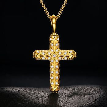 Collier pendentif croix flèche en moissanite et diamants en argent sterling