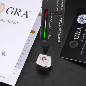 ASSCHER CUT MOISSANITE GUARD SHIELD SIGNET RING IN STERLING SILVER