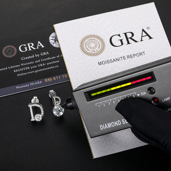 MOISSANITE DIAMOND ASYMMETRIC LETTER D STUD EARRINGS IN STERLING SILVER - IVORY & EBONY