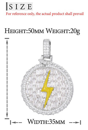 Pendentif rond en argent sterling, orné d'un éclair et serti de moissanite en baguette.