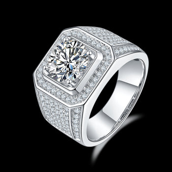 Bague en argent sterling sertie de diamants et de moissanite pour homme