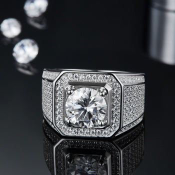 Bague en argent sterling sertie de diamants et de moissanite pour homme