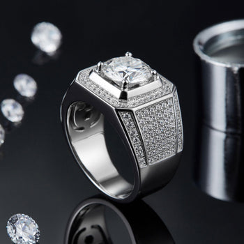 Bague en argent sterling sertie de diamants et de moissanite pour homme