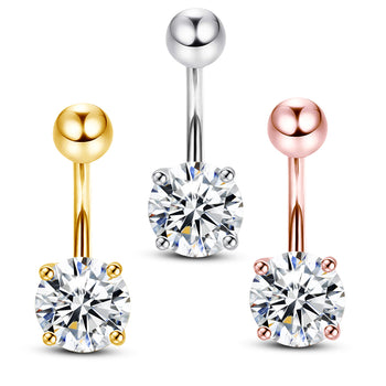 MOISSANITE DIAMOND NAVEL BARBELL IN STERLING SILVER