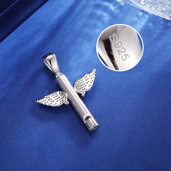 Collier pendentif en argent sterling avec sifflet à ailes et diamant moissanite, pierre de naissance