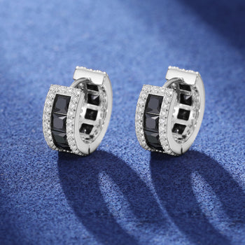 MOISSANITE DIAMOND BLACK BAGUETTE HOOP EARRINGS IN STERLING SILVER