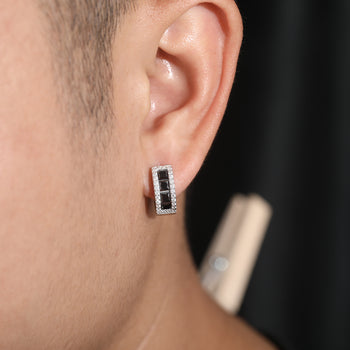 MOISSANITE DIAMOND BLACK BAGUETTE HOOP EARRINGS IN STERLING SILVER