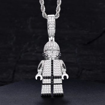 MOISSANITE DIAMOND BLOCK RAPPER PENDANT IN STERLING SILVER