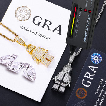MOISSANITE DIAMOND BLOCK RAPPER PENDANT IN STERLING SILVER