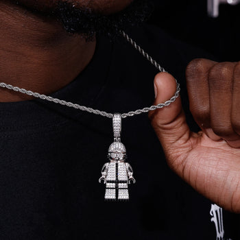 MOISSANITE DIAMOND BLOCK RAPPER PENDANT IN STERLING SILVER