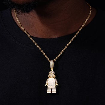 MOISSANITE DIAMOND BLOCK RAPPER PENDANT IN STERLING SILVER