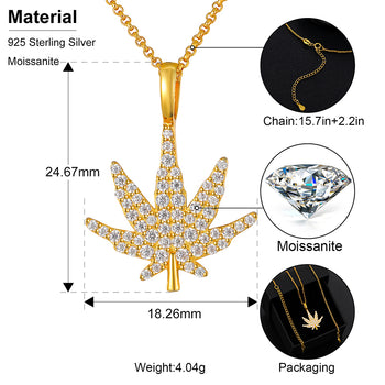 Anhänger in Form eines Cannabisblatts aus Moissanit-Diamanten in Sterlingsilber