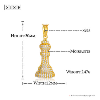 COLLIER PENDENTIF ÉCHECS EN MOISANITE ET DIAMANTS, EN ARGENT MASSIF