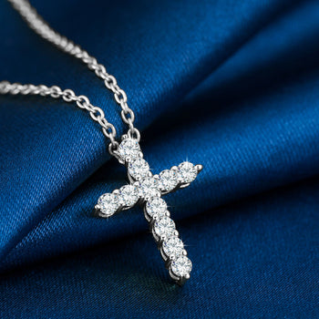 MOISSANITE CLASSIC RADIANT CROSS PENDANT NECKLACE IN STERLING SILVER