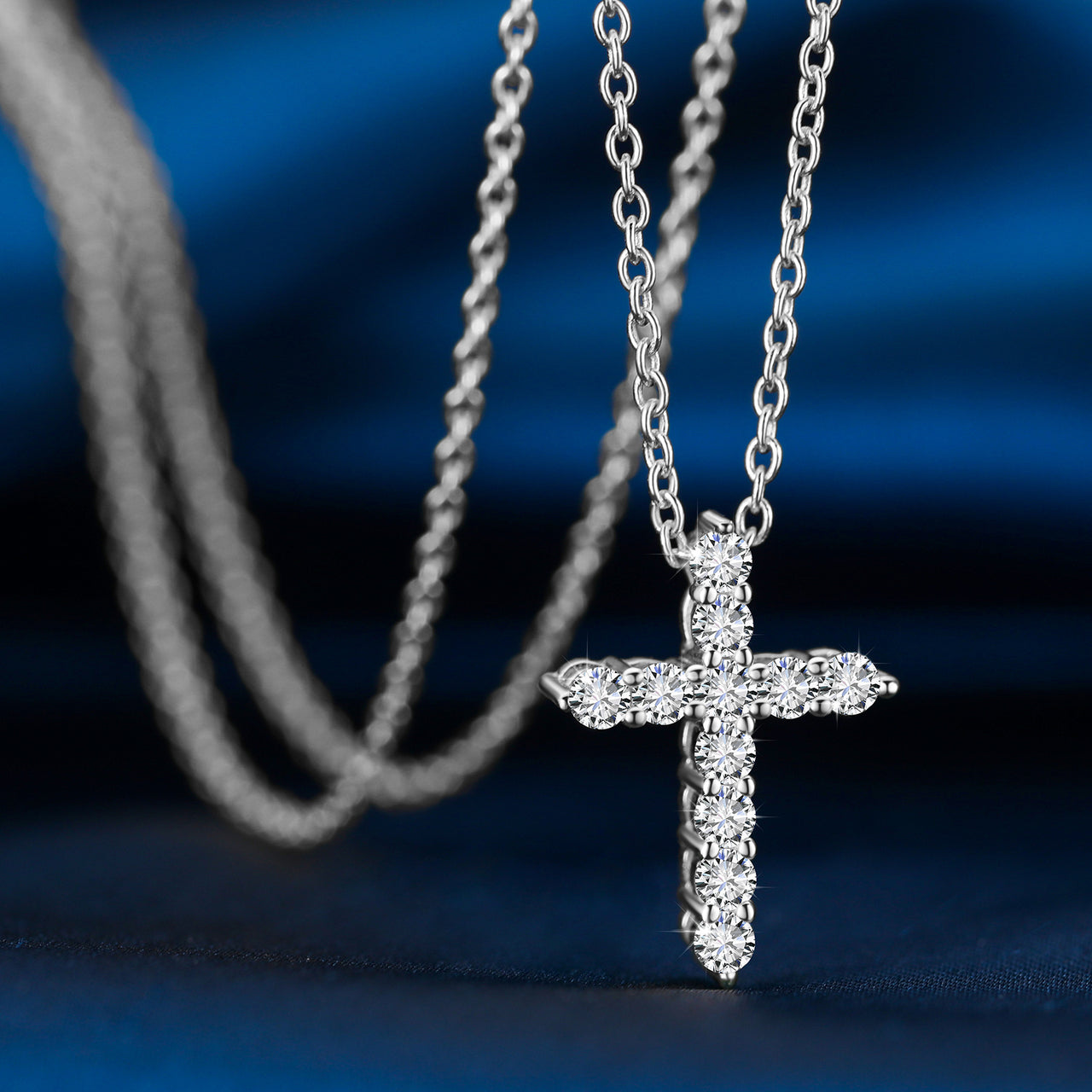 MOISSANITE CLASSIC RADIANT CROSS PENDANT NECKLACE IN STERLING SILVER