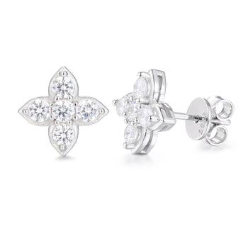MOISSANITE DIAMOND CLOVER STUD EARRINGS IN STERLING SILVER - IVORY & EBONY